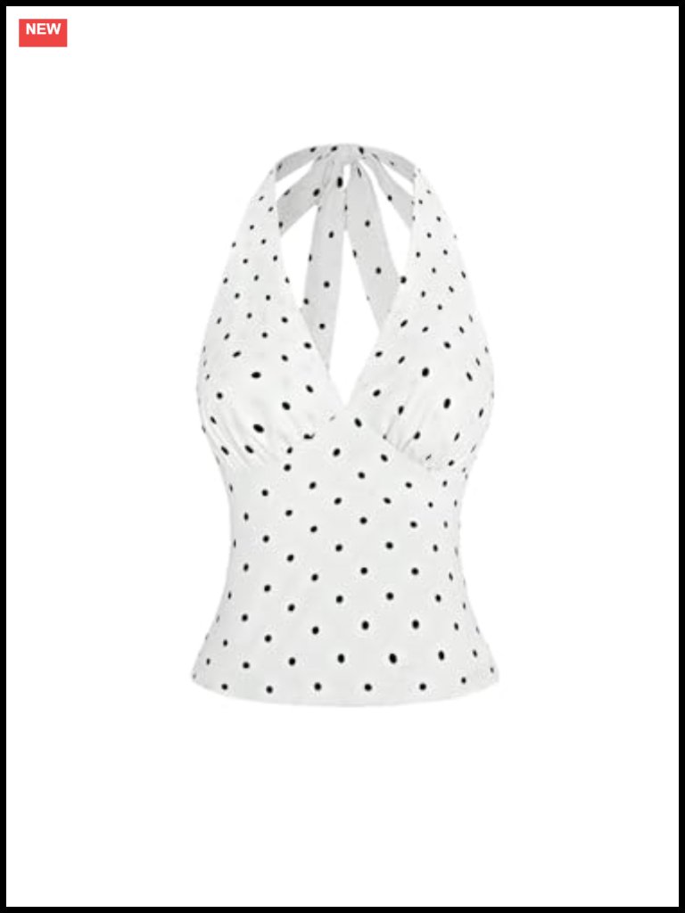 Polka Dot Halter Top Deep V Neck Sleeveless Tie Backless Tank Top Party Club